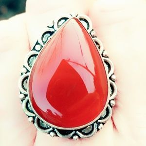 Vintage Navajo Old Pawn Oversized Carnelian Sterling Silver Ring